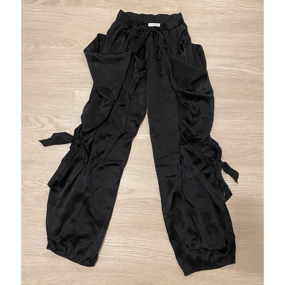 Vintage‎ Desanka 100% Silk Balloon Satin Pants Tie Detail Pockets Luxury Boho